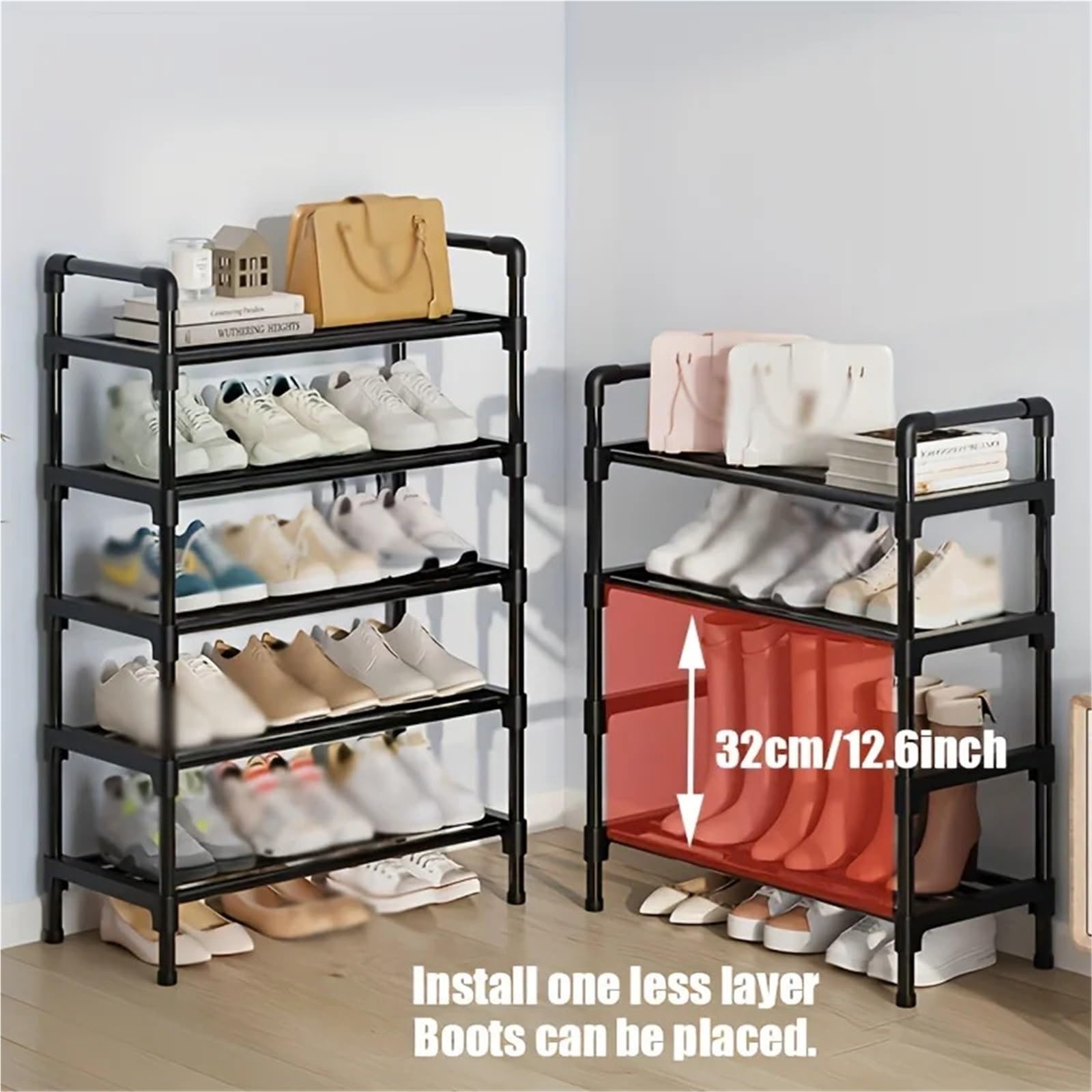 Multi-Tier Stackable Metal Shoe Rack Freestanding Black