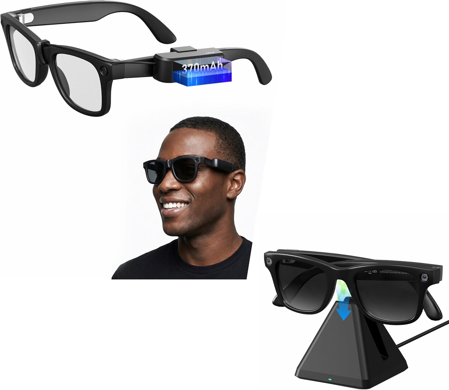 Wearable Battery Pack Charger + Charging Station Compatible with Ray-Ban & Oakley Meta Smart Glasses Gen 1 & Gen 2, Ultra-Light Mini Power Bank & Safe Charging Dock with Proprietary Handshake Protocol