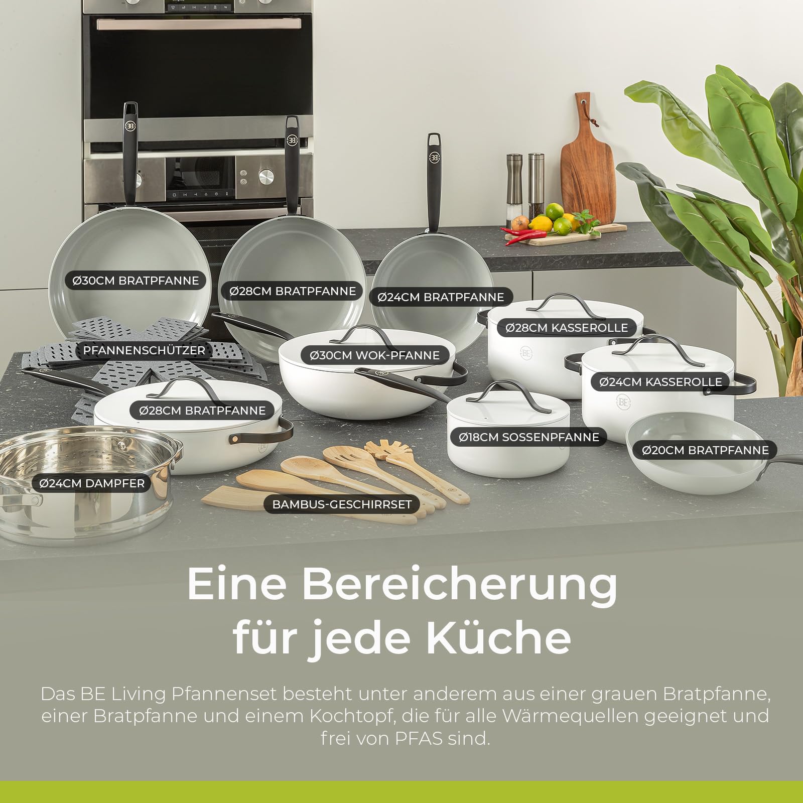 Be Living Essential Kochtopf mit Deckel Ø 28 cm (7 L) Induktion Schmortopf, Non Stick Keramik Antihaft, Ohne ptfe und pfoa, Weiß