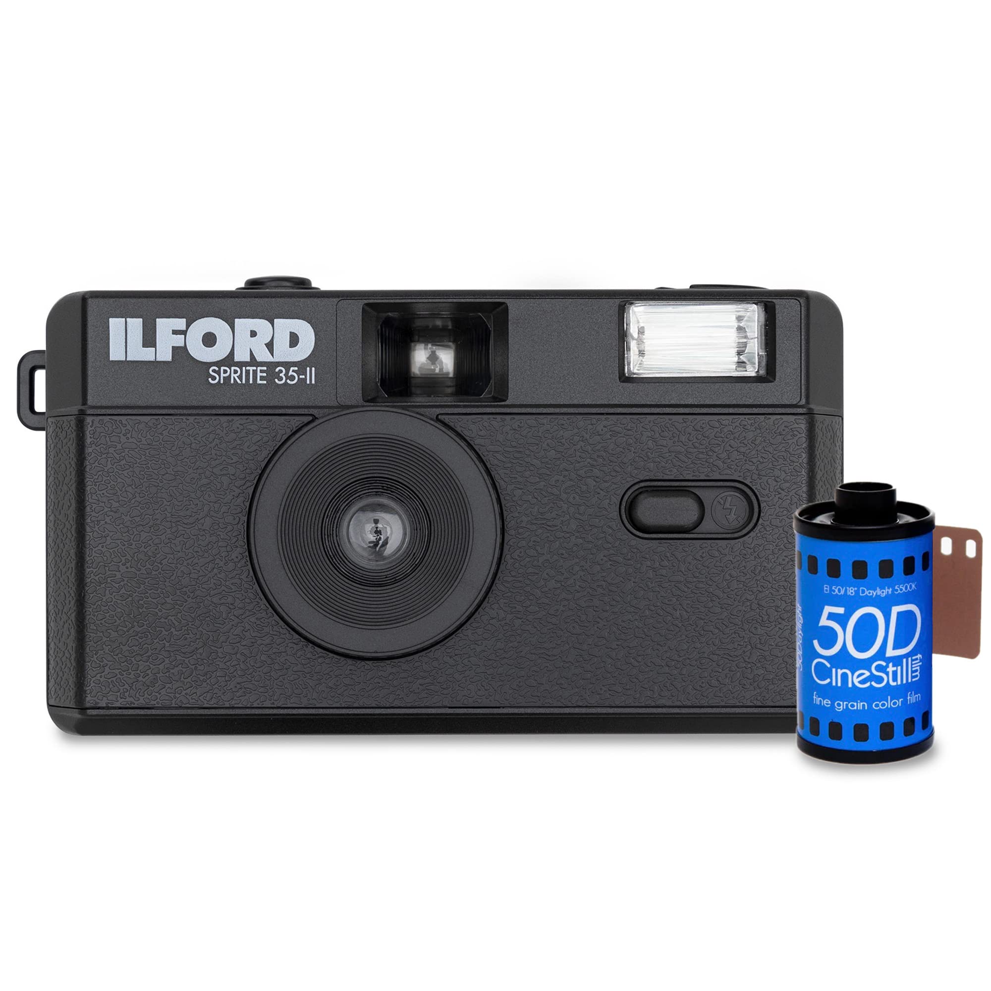 Ilford Sprite 35-II Reusable/Reloadable 35mm Analog Film Camera (Black) with CineStill 50Daylight Co