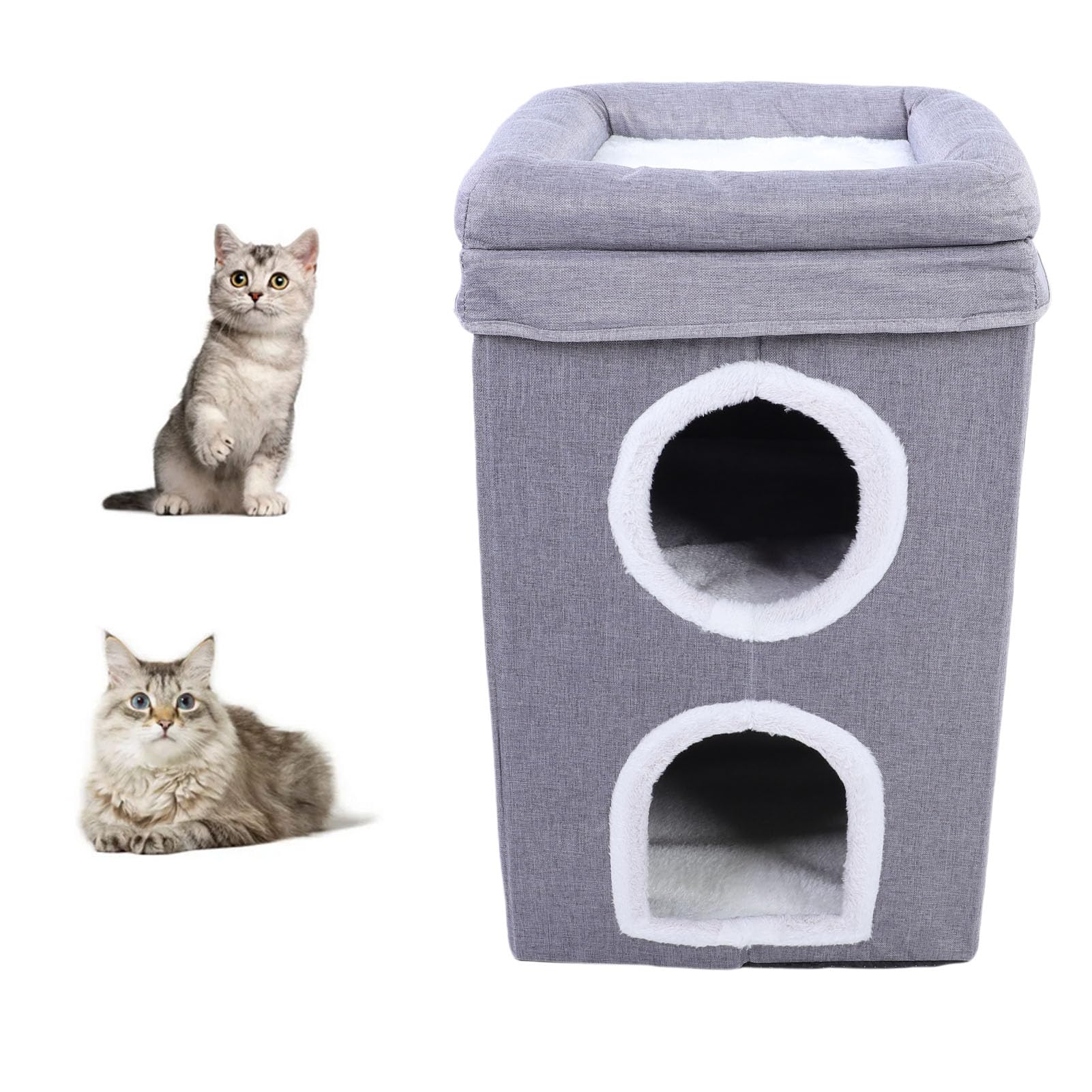 ASHATA Innovatives 3-lagiges Katzenbett-Hauswürfel mit Kratzbrett, Tragbares Ganzjahres-Katzenhaus Zum Springen und Klettern, Katzenhöhlen-Bett-Spielhaus für den Innenbereich