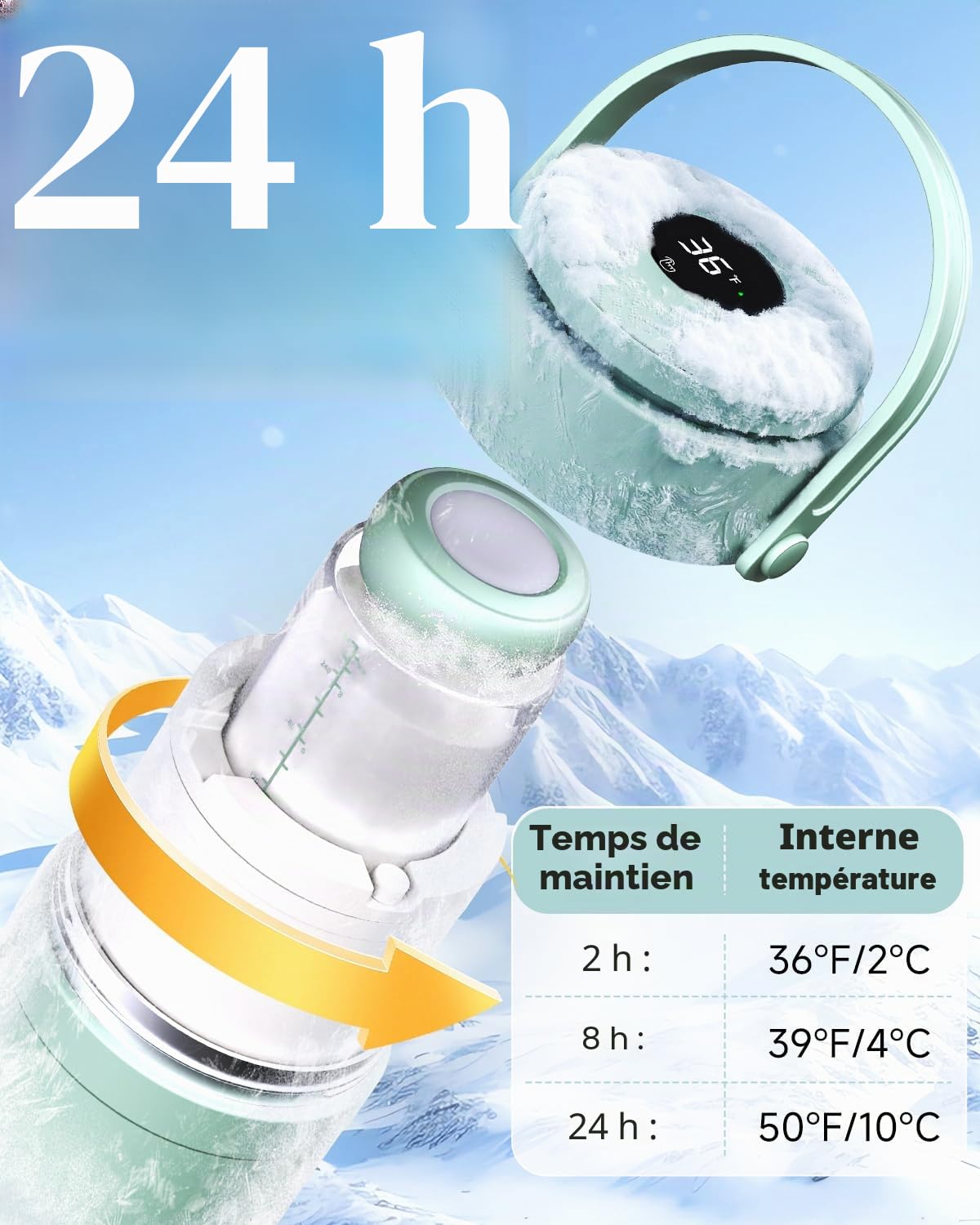 Viowey Refroidisseur de Lait Maternel de Voyage, Pot Conservation Lait Maternel Portable 560ml, Maintien Fraîcheur 24h, 2 Bouteilles Incluses pour Stockage​, Conservation Lait Maternel Facile