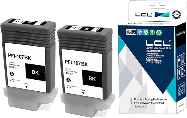 LCL Compatible Ink Cartridge PFI107 PFI-107 PFI107BK PFI-107BK 6704B001 130ML Pigment2 Black Replacement for Canon ImagePrograf IPF 670 IPF 670 MFP IPF 680 IPF 680 series IPF 685
