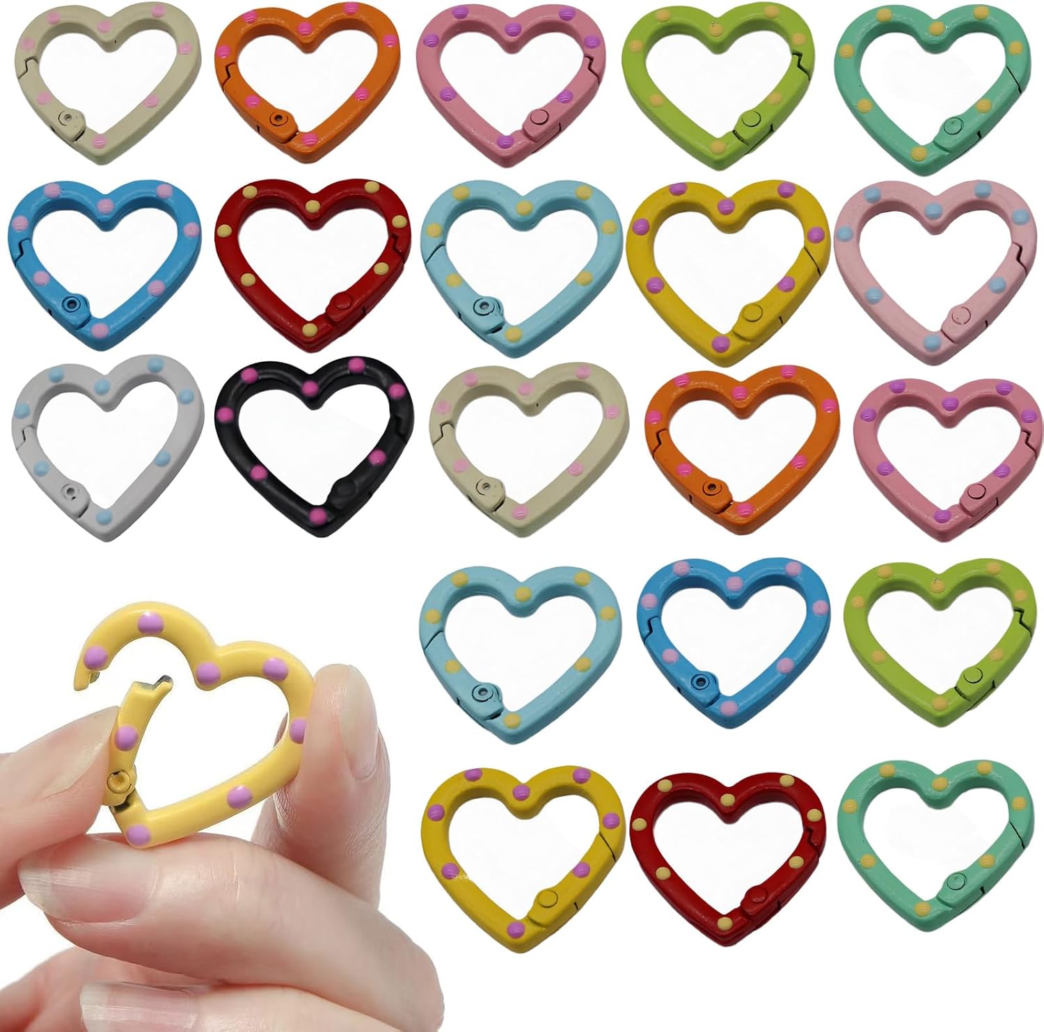 25PCS Heart Shaped Spring Clasp Spring Key Rings Alloy Purse Ring Clip Trigger Colorful Love Keyring Small Snap Hooks Buckles Fastener Connectors Rings for Jewelry Making Supply DIY Crafts