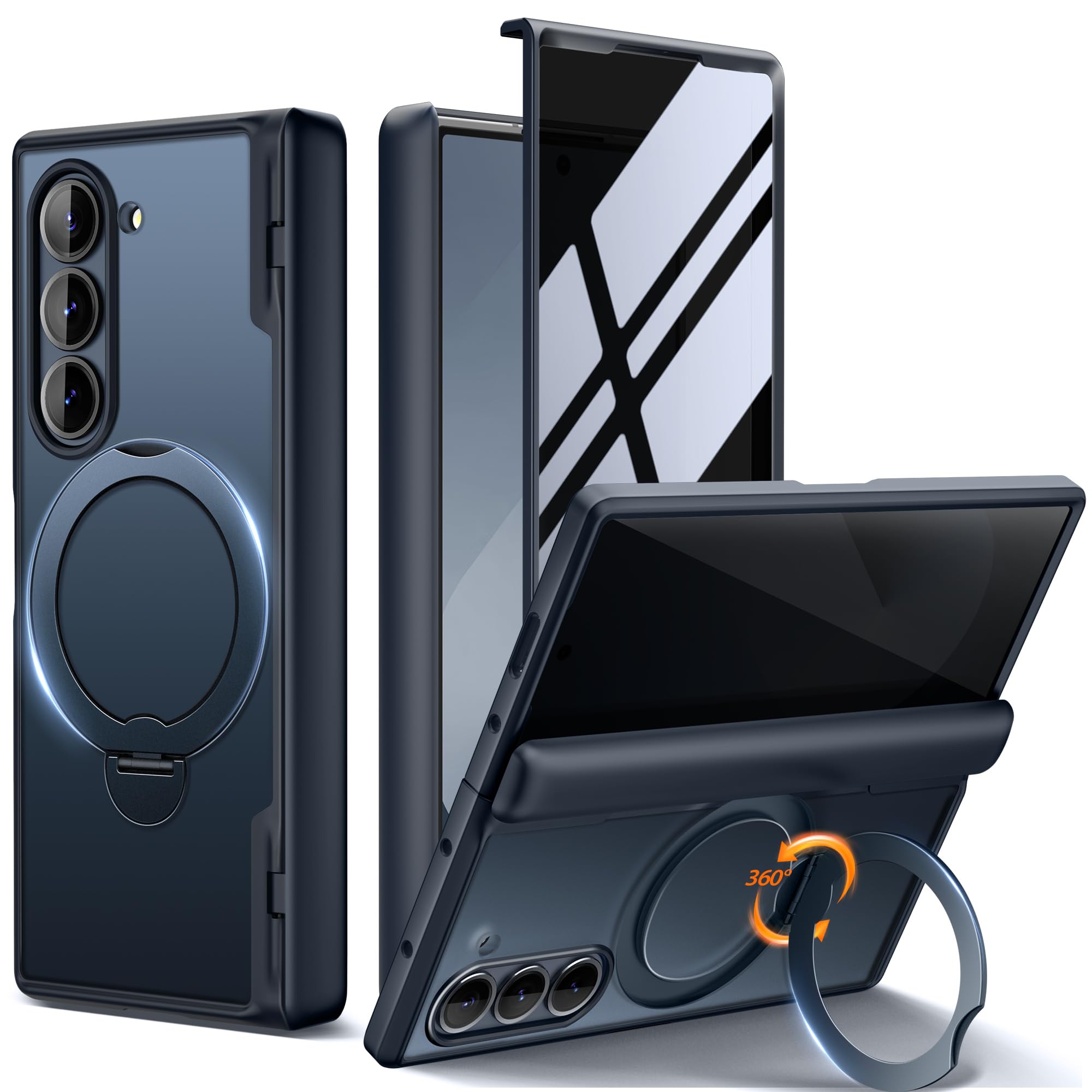 MOBOSI for Z Fold 6 Case with Rotatable Ring Stand&Privacy Screen Protector, Compatible with Magsafe, 18FT MIL-Grade Protection, Magnetic Shockproof Slim Case for Samsung Galaxy Z Fold6, Privacy Black
