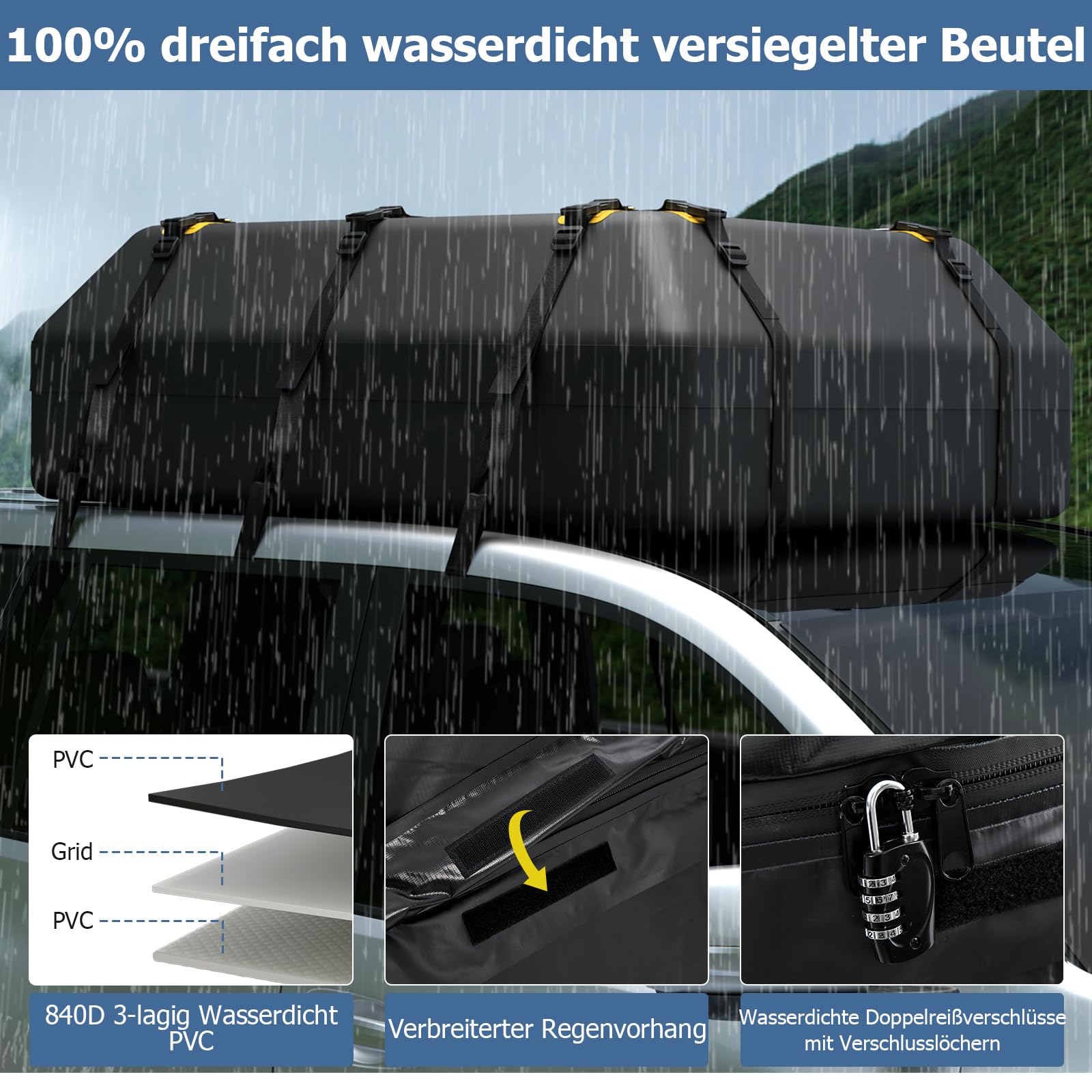 GOPLUS 600L Auto Dachbox, wasserdichte Dachtasche für Autos mit/ohne Gepäckträger, Gepäckbox mit Rutschfester Matte & 6 Türhaken, Aufbewahrungsbox für Reisen und Gepäcktransport (600L)