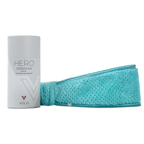 VOLO Diadema de spa Azul Capri Banda de microfibra suave Ultra suave, absorbente, transpirable, diadema de maquillaje elástica ajustable para