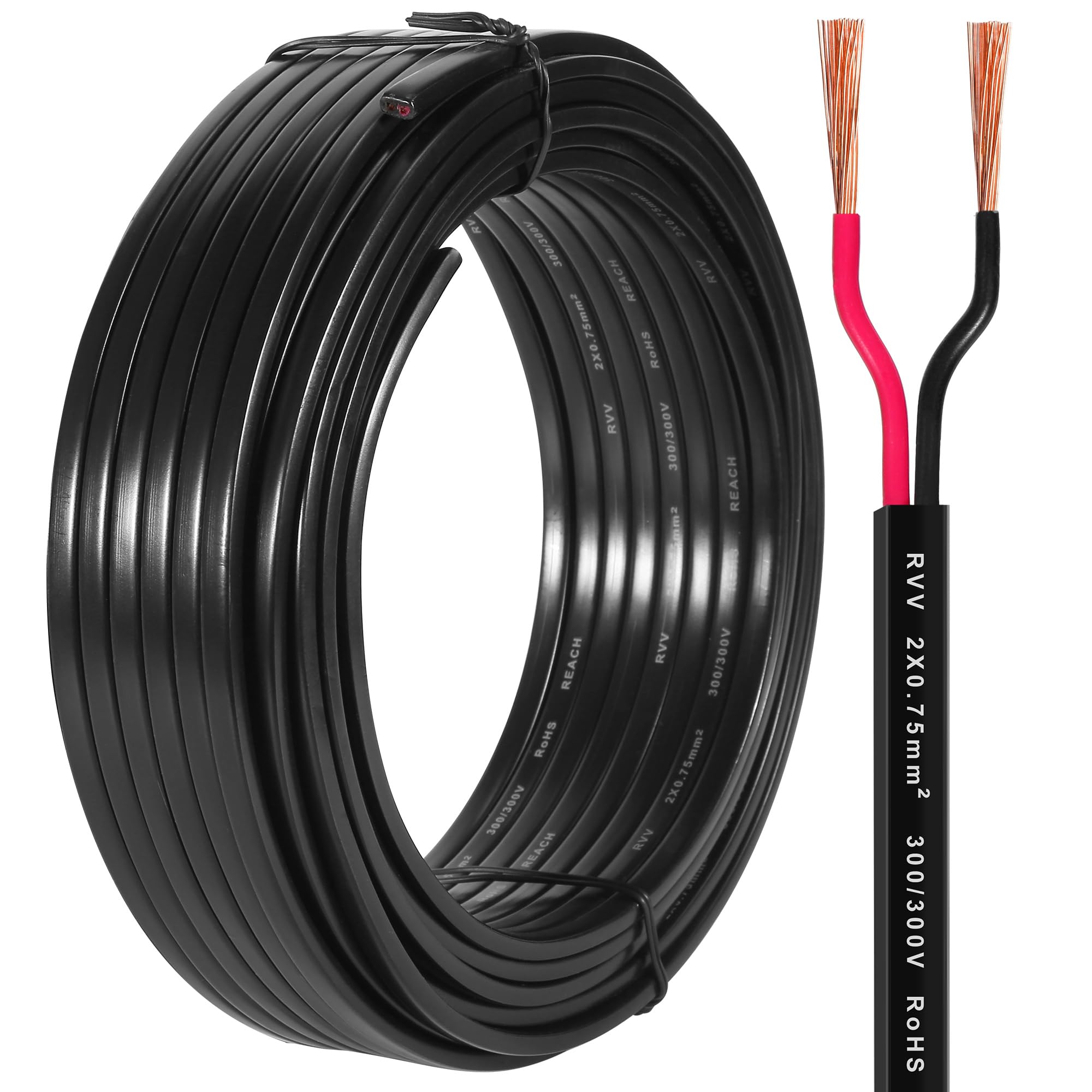 D-TECH 2 Adriges Flach Fahrzeugleitung Anhängerkabel 50M, 5V-80V 2 Adriges Kabel für Anhänger Beleuchtung mit Kabelquerschnitt 2x0,75mm²,KFZ Flachkabel Elektrokabel