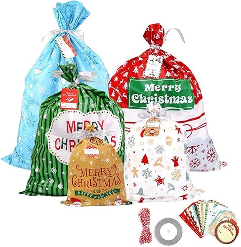 CCINEE 40 bolsas de regalo de Navidad de varios tamaños, bolsas de regalo con lazo de cinta, bolsas de regalo de Navidad para suministros de fiesta