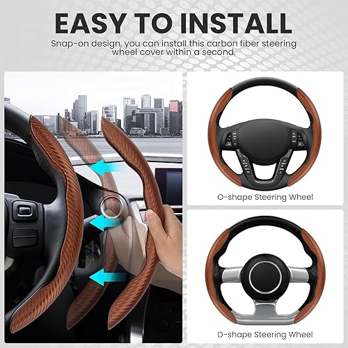 Miniatura 4 de GSPSCN Funda universal de fibra de carbono para volante de automóvil, antideslizante, protector de volante segmentado, apto para el 99% de los