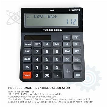 Battery and Solar Unique 120-Step Calculation Check Memory 12 Digit 2 Line Extra Large Calculator Big Buttons and 5.5 LCD Display, Configurable Tax Rate Financial Calculator for Tax Calculations
