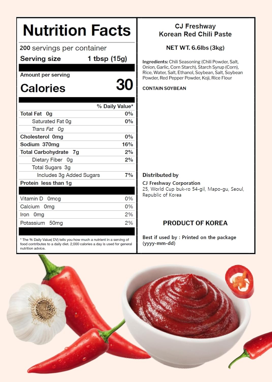 Korean Food CJ Freshway Gochujang Korean Red Chili Paste 6.6 lb (3kg), Traditional Taeyangcho Fermented Chili Paste, Bulk Size