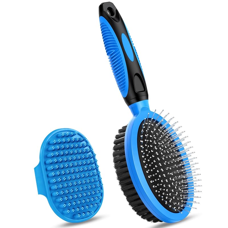 Pentes para crina e cauda com escovas dupla face e escova de banho UGNEL, Azul e Preto, Pacote com 2