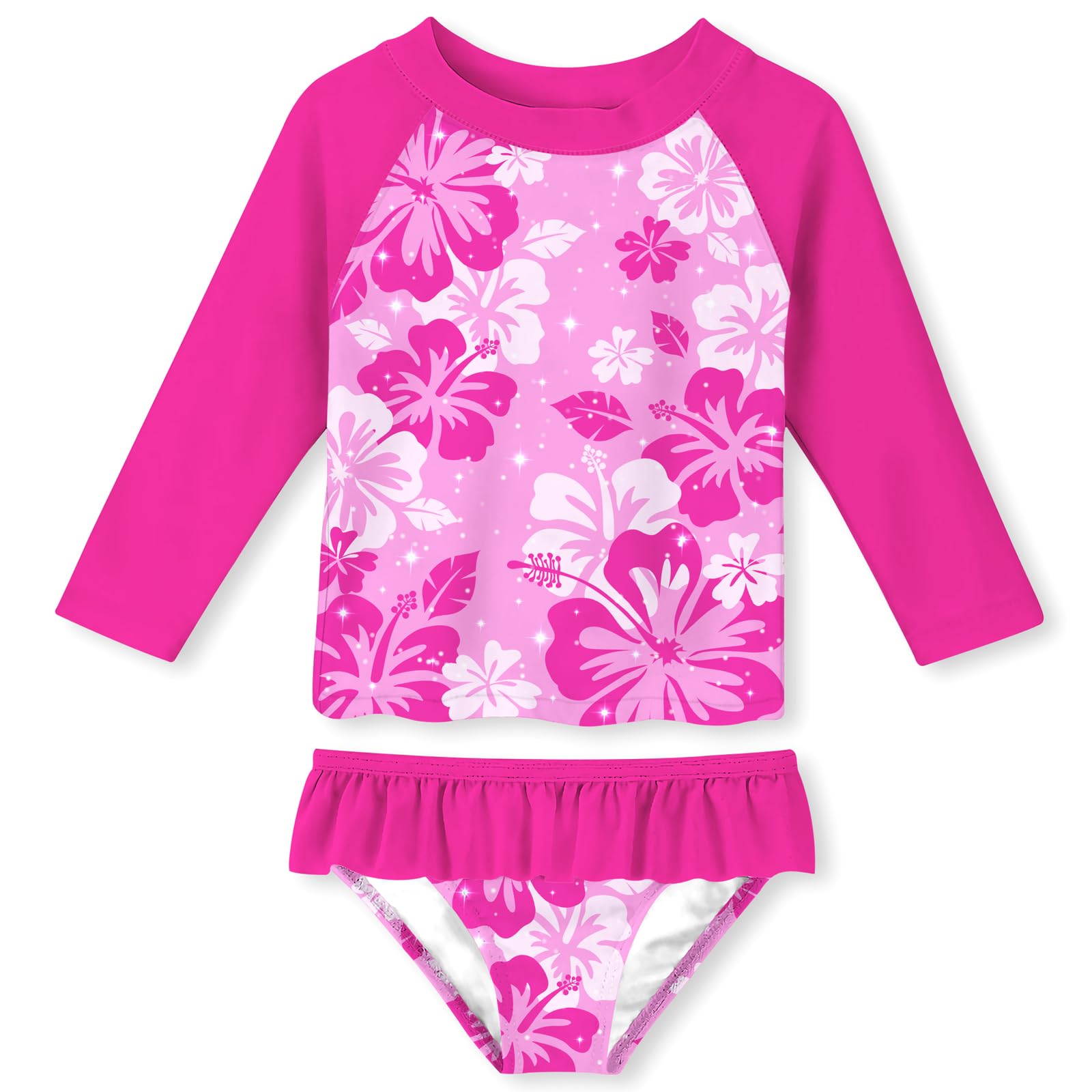 UNIFACO Girls Swimsuit Two Piece Long Sleeve UPF 50+ Bathing Suit, 2-8T