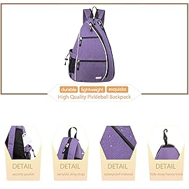 Sucipi Pickleball Bag - Men\'s -Women\'s Pickleball Backpack, Adjustable Sling Bag w/Fence Hook/Large Capacity/Safety Pocket-Purple