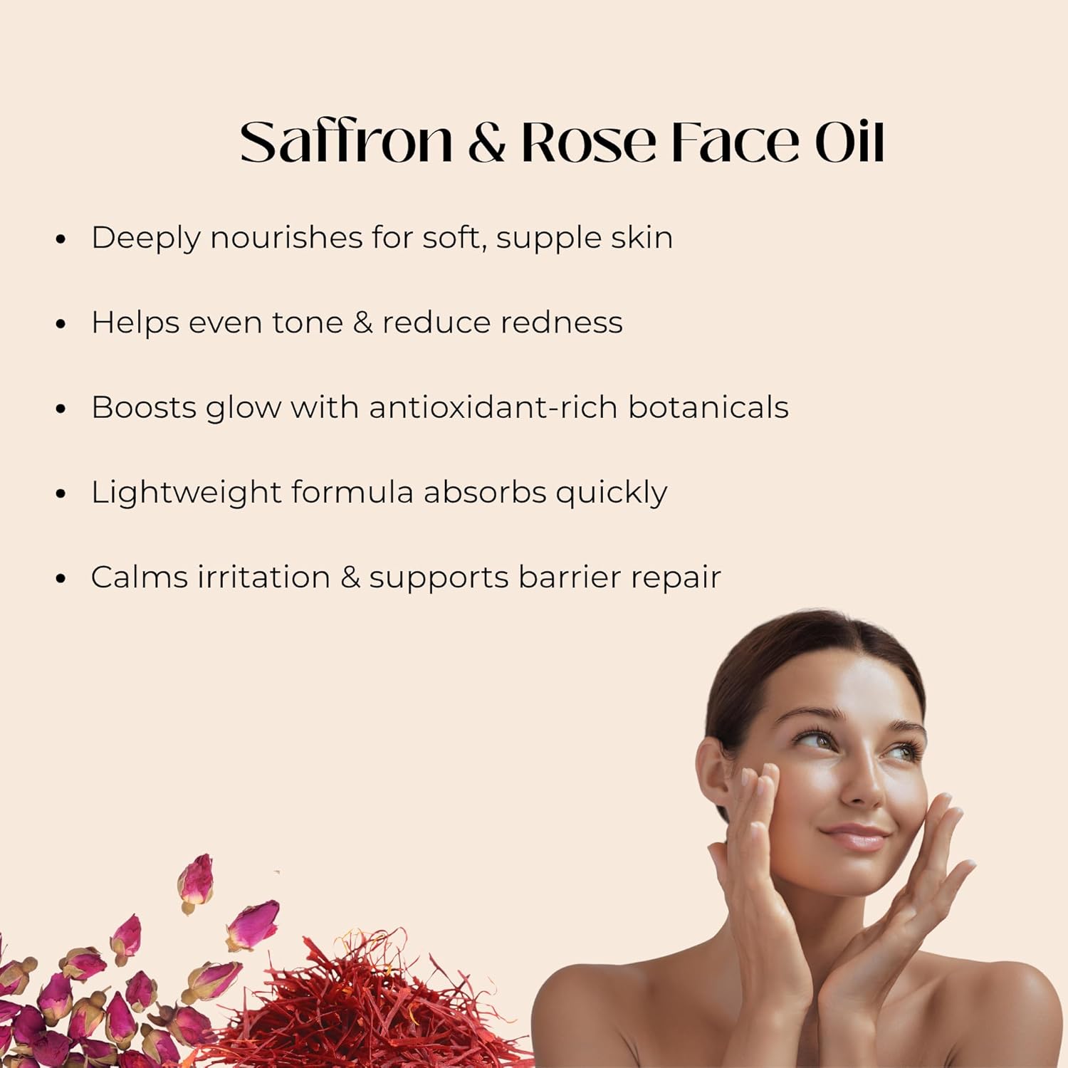 Rose & Saffron Face Oil - Hydrating and Brightening Facial Oil for Radiant, Even-Looking Skin - Lightweight Moisture and Soothing Care for Soft, Smooth Skin - with Argan, Almond, Marula & Baobab Oils - Image 3