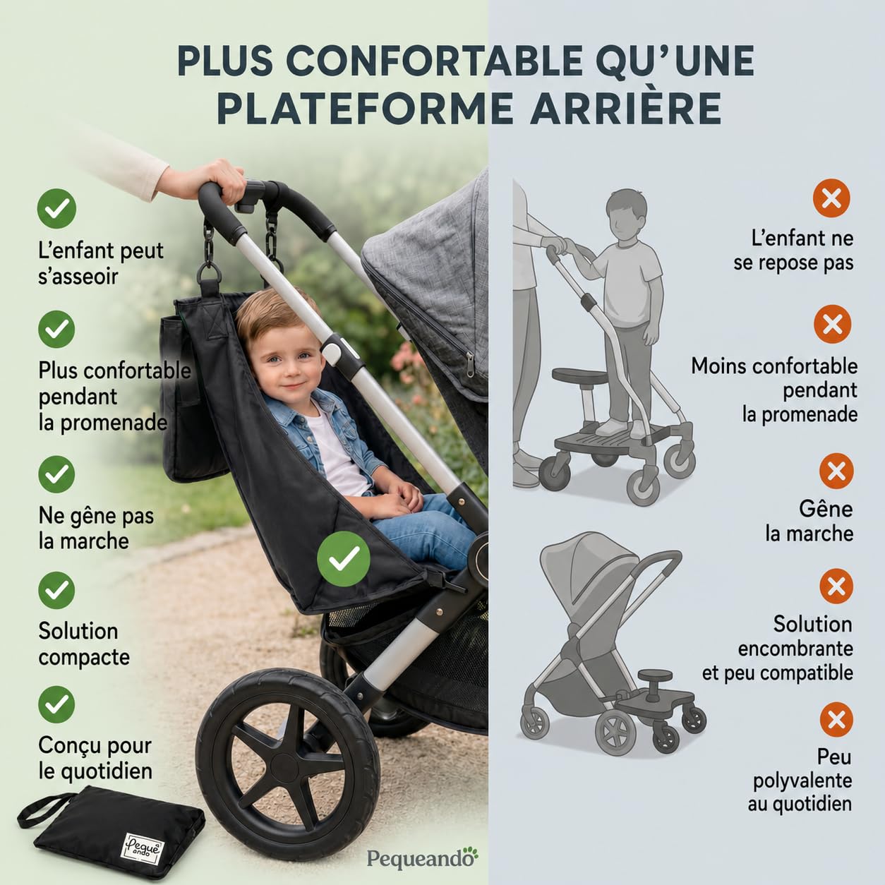 Hamac Siège Poussette – Siège Supplémentaire Deuxième Enfant 2-5 Ans Grand Frère et Sœur Compatible Toutes Poussettes Alternative Buggy Board Marchepied Poussette (Noir) | Hamac textile pour poussette Compatible toutes poussettes Siège supplémentaire enfa