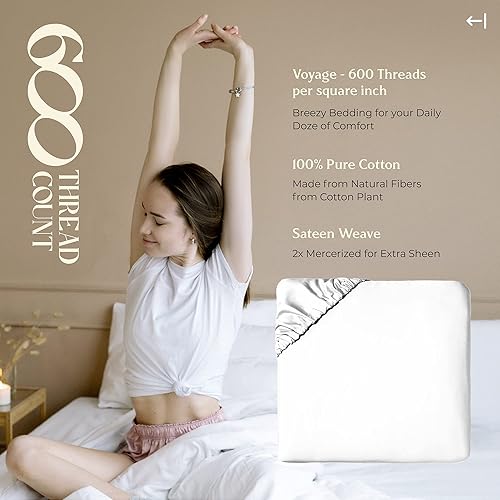 Miniatura 112 de MAYFAIR LINEN 100% Egyptian Cotton Fitted Sheet Twin Size - 600 Thread Count 16" Deep Pocket Twin Fitted Sheet Only, Soft Cooling Elastic Bottom