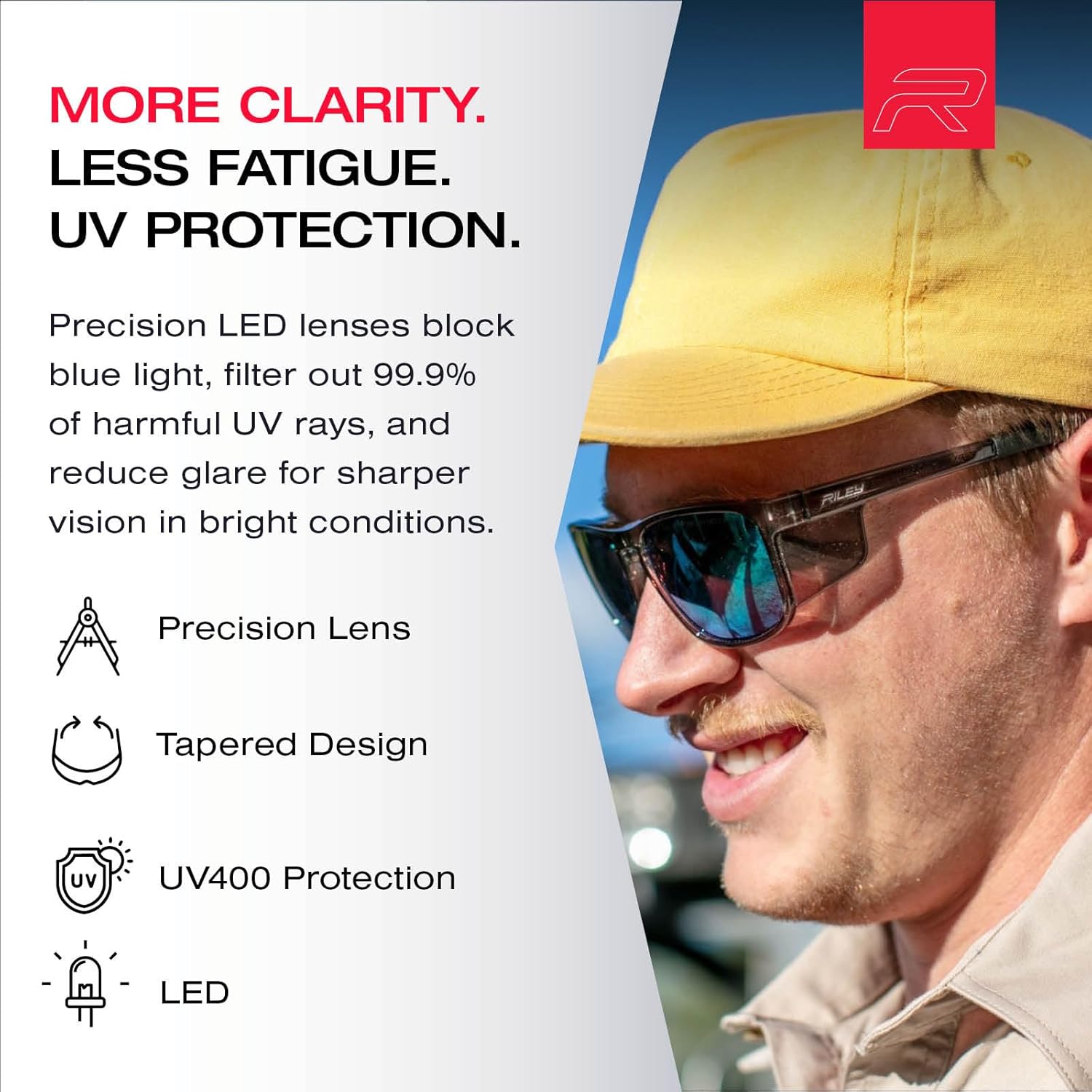 Riley Navigator X Safety Glasses – Anti-Fog, Scratch/Impact Resistant & UV Blocking LED Lenses, Lightweight Full-Frame for Work, Outdoors, & Active Lifestyles, Gray - Image 6