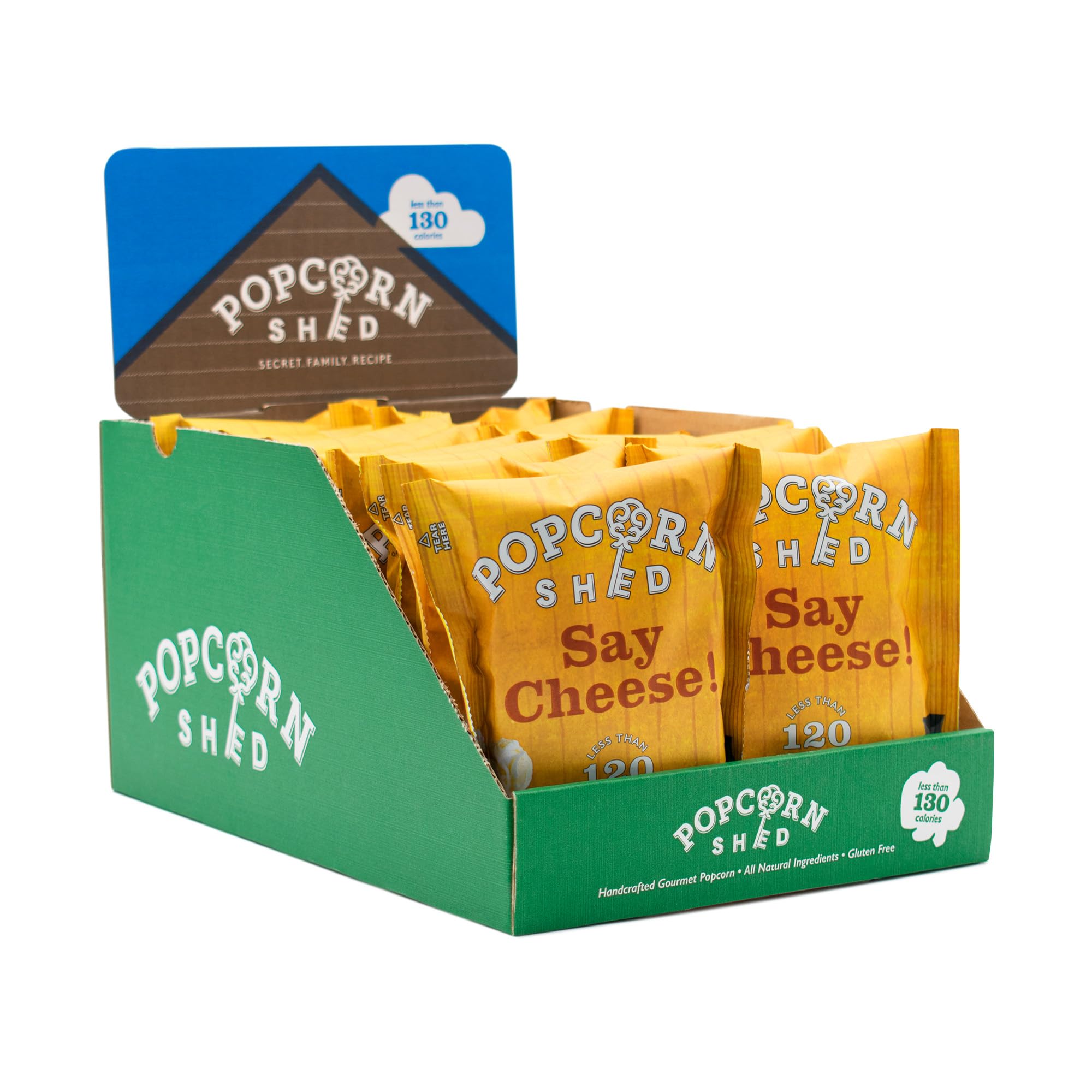 Popcorn Shed Say Cheese! Gourmet Popcorn (16 x 16g) - Cheddar Cheese Gourmet Popcorn, Easy & Low Calorie Snack, Perfect for Parties, Movie Nights & Gifting