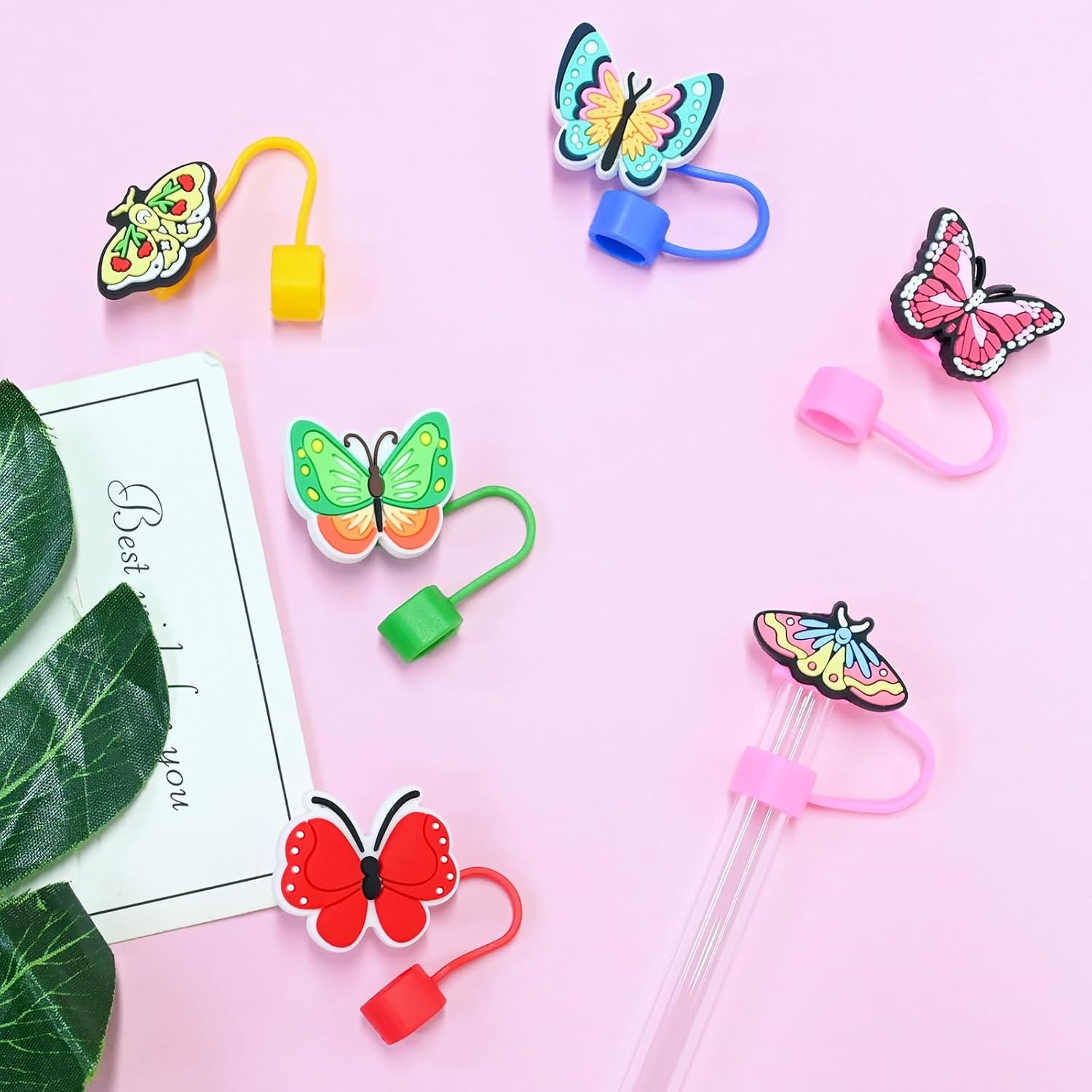 20PCS Colorful Butterfly Straw Cover Cap for Stanley Cup 40oz Cute Tumbler Straw Toppers Bulk Reusable PVC Cute DIY Straws Accessories,fit 0.35-0.4in/10mm Straws Protector Dust-Proof for Party gifts - Image 2