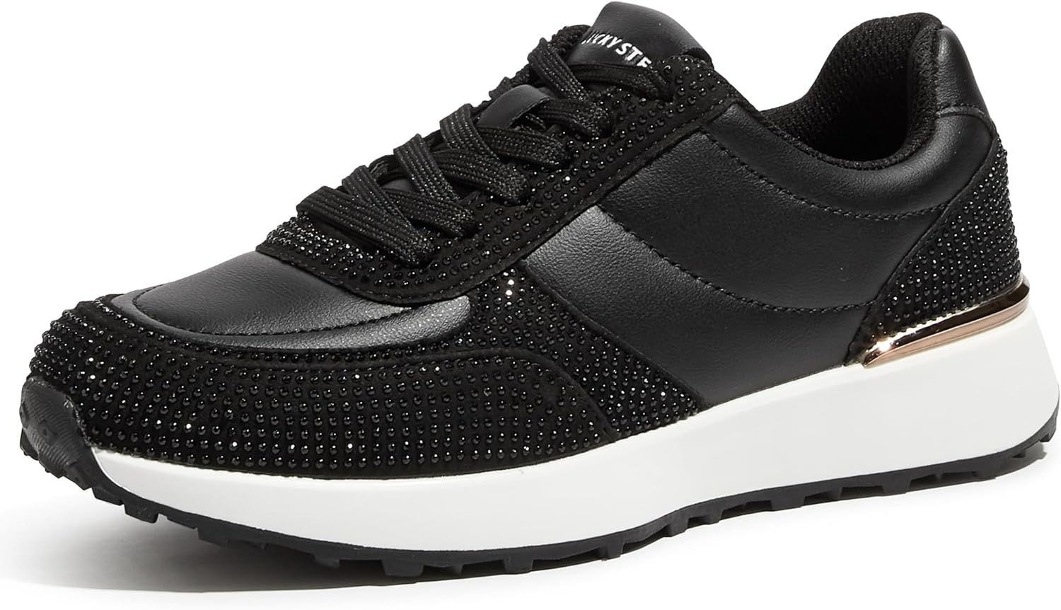 LUCKY STEP Women's Fashion Casual Sneakers Platform Rhinestone Retro Trendy Tennis Travel Walking Shoes Anti-Slip Comfortable Lace-up Footwear