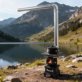 Outdoor Wood Burning Stove with Chimney, Camping Wood Stove with Ash Drawer & Adjustable Airflow, Portable Heating Stove for Outdoor Heating Cooking Ice Fishing