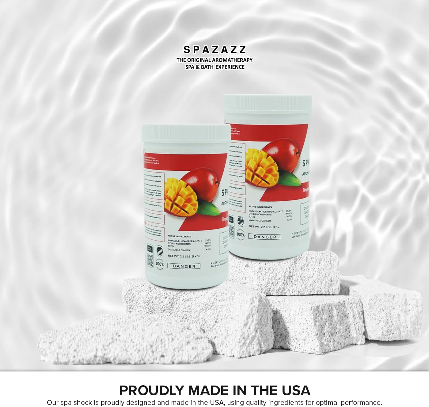 Spazazz Aroma Scented Non Chlorine Spa Shock for Hot Tubs Chlorine Free Oxidizer Treatment. Water Clarifier with Potassium Monopersulfate - Professional Grade- Tropical Paradise 2.2lb