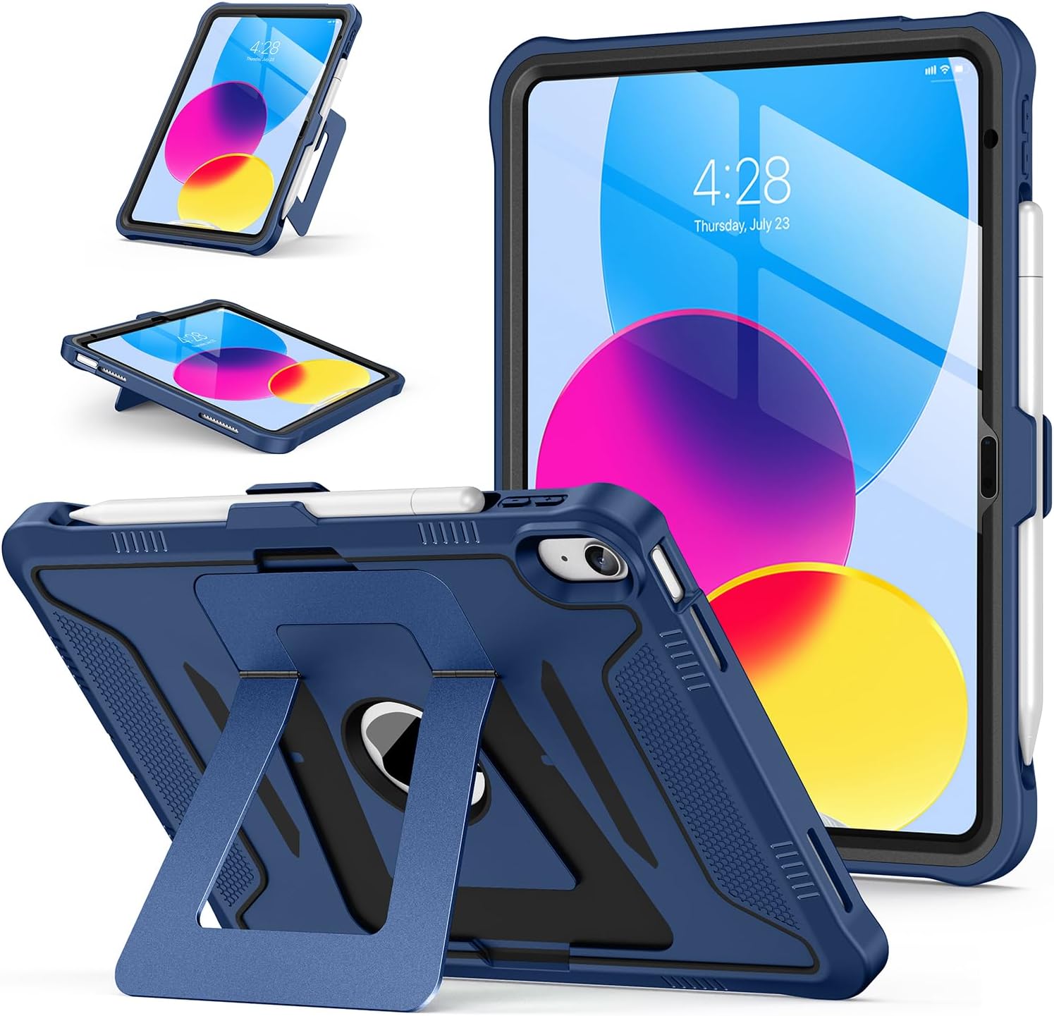 Soke Case for iPad (A16) 11th/10th Generation (11-Inch 2025/10.9-Inch 2022), with Screen Protector and Kickstands, Rugged Full Body Heavy Duty Shockproof Protective Cover - Black Navy