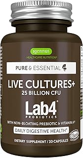 Probióticos y prebióticos Igennus, Lactobacillus acidophilus y bifidobacterias, apoyo a la salud intestinal, cultivos vivos+ Lab4, 25 mil millones de UFC, para mujeres y hombres, sin hinchazón, sin