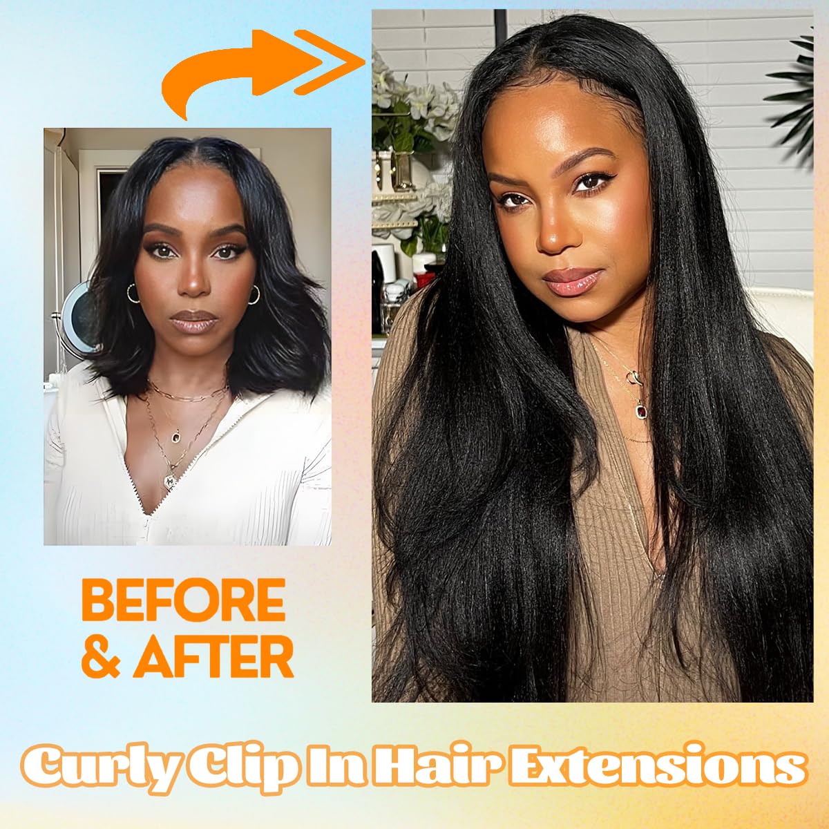 18 Inch Kinky Straight Clip in Hair Extensions Real Human Hair 8Pcs 20Clips 110g Yaki Straight Clip Ins Full Head Brazilian Virgin Human Hair Extensions Clip Ins for Women Natural Color