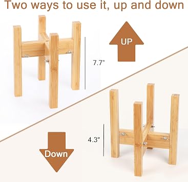 Elevated Dog Bowl Stand Adjustable Dog Food Holder 10H Medium Bamboo | 10 Elevated Dog Bowl Stand, Medium Dogs, Adjustable, Fits 7-10 Bowls, Single Bowl Holder, Natural Bamboo, Classic