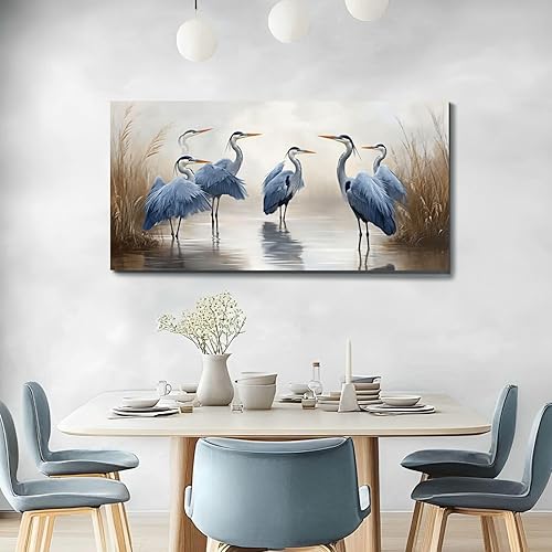 Miniatura 4 de 20"x 40" Canvas Wall Art Blue Heron Sea Bird Wild Bird Coastal Birds Vintage Heron Herons Blue Framed Pictures Painting Prints Large Wall Art for