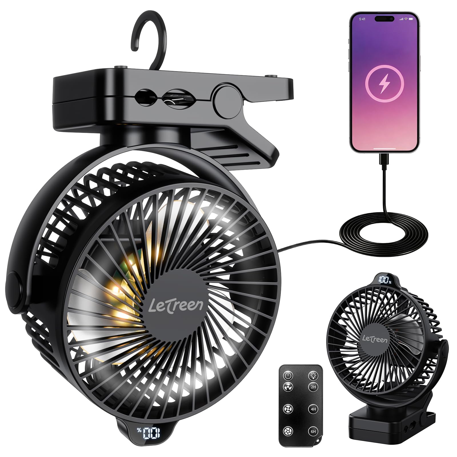 Mini USB ventilateur pince portable 15000 mAh avec rotation 360 degrés