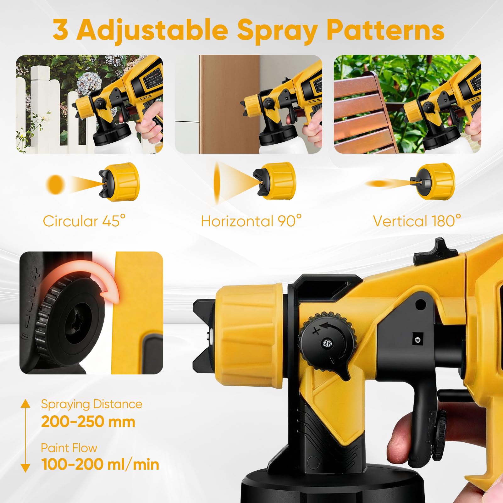 Pistolet a Peinture sans Fil, Pistolet à Peinture avec Batterie 21 V,Pulverisateur a Batterie avec 3 Modes de Pulvérisation Electrique avec 2x3000 mAh et Chargeur pour Clôtures, Murs