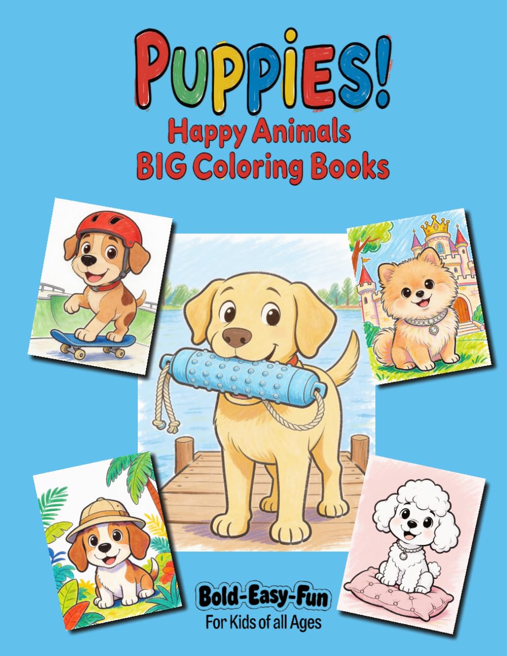 Puppies!: Happy Animals Big Coloring Books for Kids of All Ages | 100+ Easy-to-Color Puppy Pages | Fun & Relaxing Designs