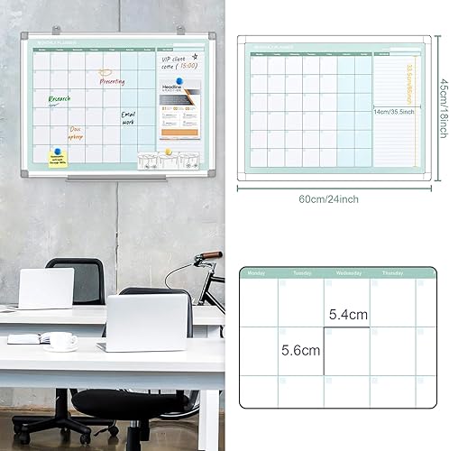 Miniatura 2 de MAKELLO Calendario de borrado en seco para pared, calendario de pizarra blanca con el próximo mes para oficina, familia, cocina y dormitorio, 24 x