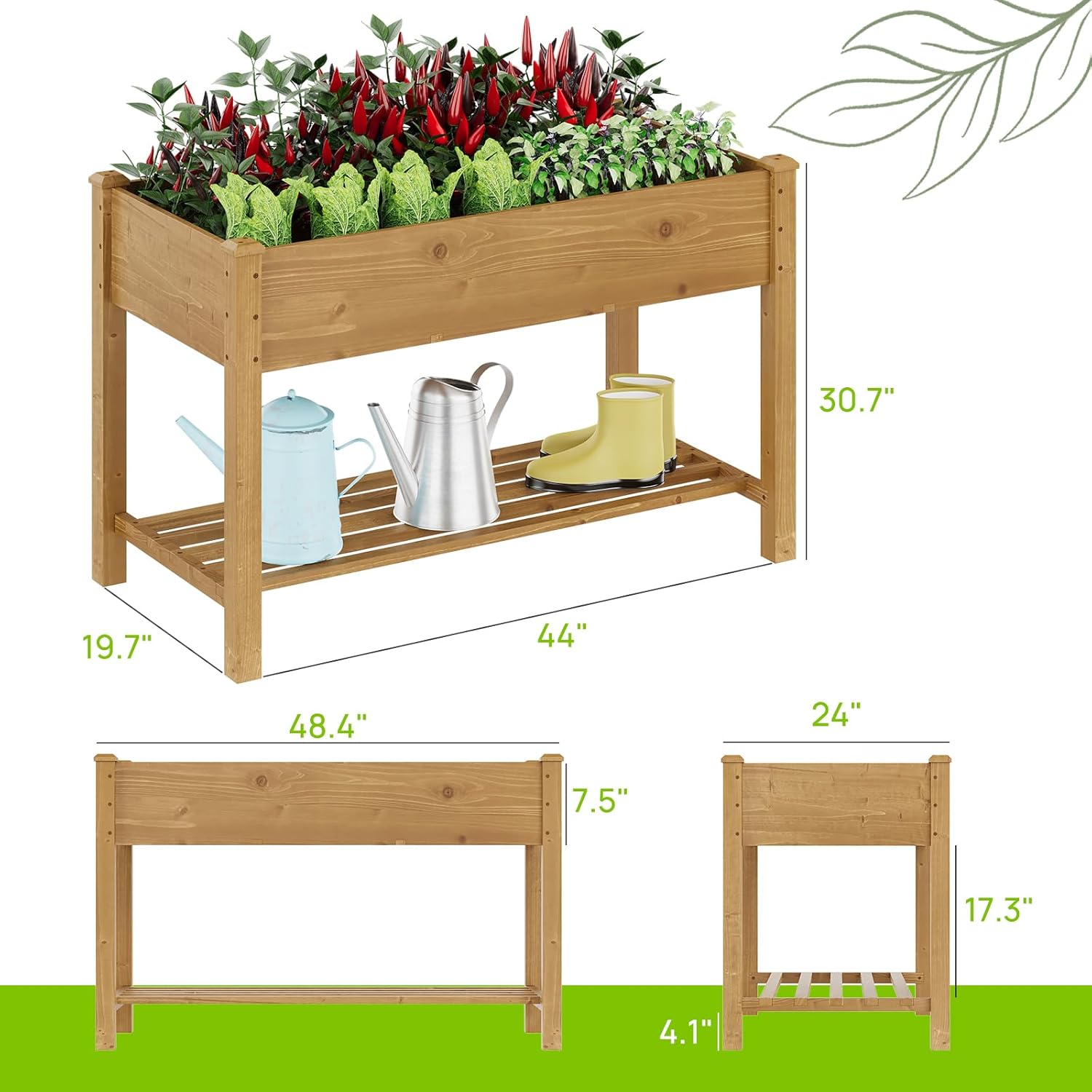 Raised Garden Bed with Legs Wood Elevated Planter Box Gardening Outdoor Planter Box Patio Kit Planting Bed for Vegetables Flowers Herbs Outdoor for Patio Balcony Backyard 48x24x30.7in (Brown, M)
