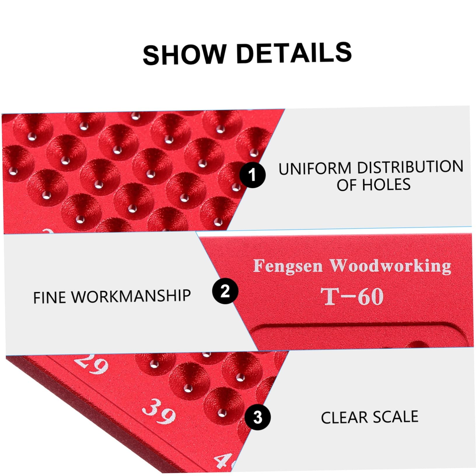 NUOBESTY 3 Pièces Règle de Traçage Rouge Outil de Marquage pour Menuisiers Jauge de Positionnement Dessin Technique pour Maison Bureau
