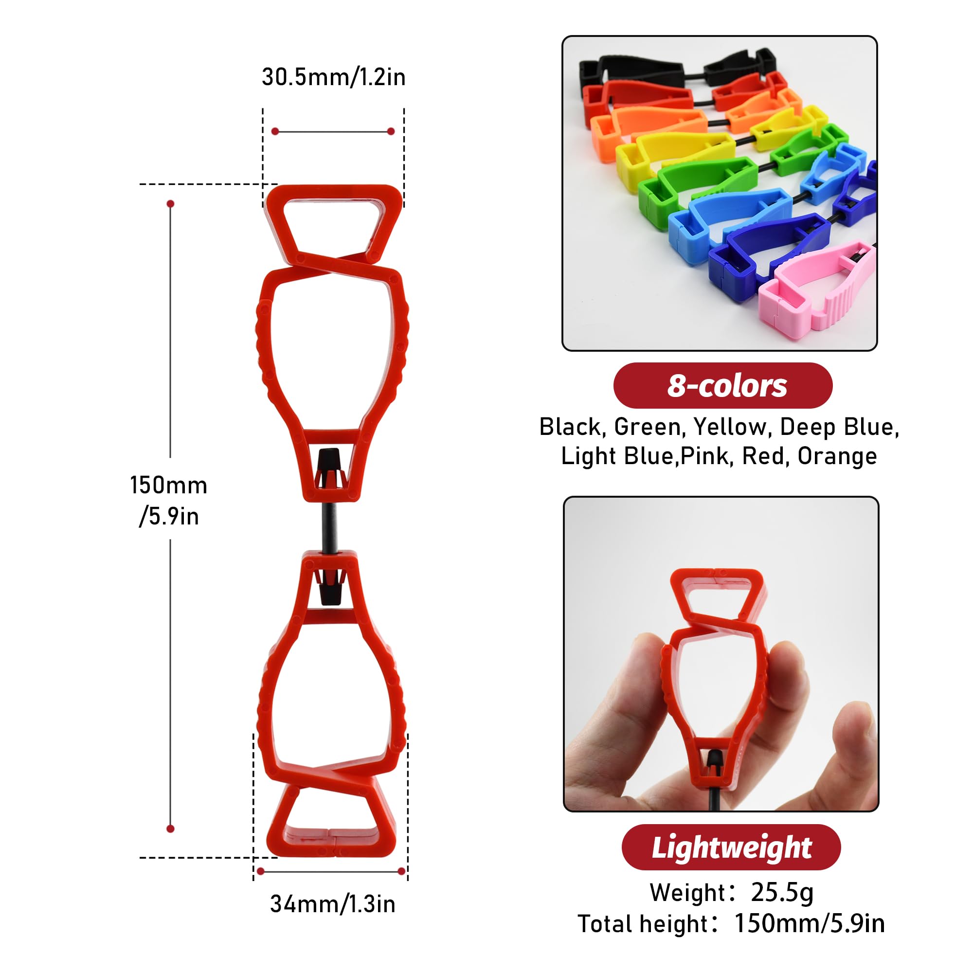 6 Stück Arbeitshandschuhclips, Sicherheitsclip für die Arbeit, Handschuhhalter, Haken für Sicherheitsgurt (schwarz)