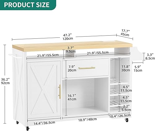 Miniatura 5 de YITAHOME Isla de cocina con hoja plegable, carrito de cocina rodante con 2 puertas de gabinete doradas, armario de isla de cocina con ruedas con