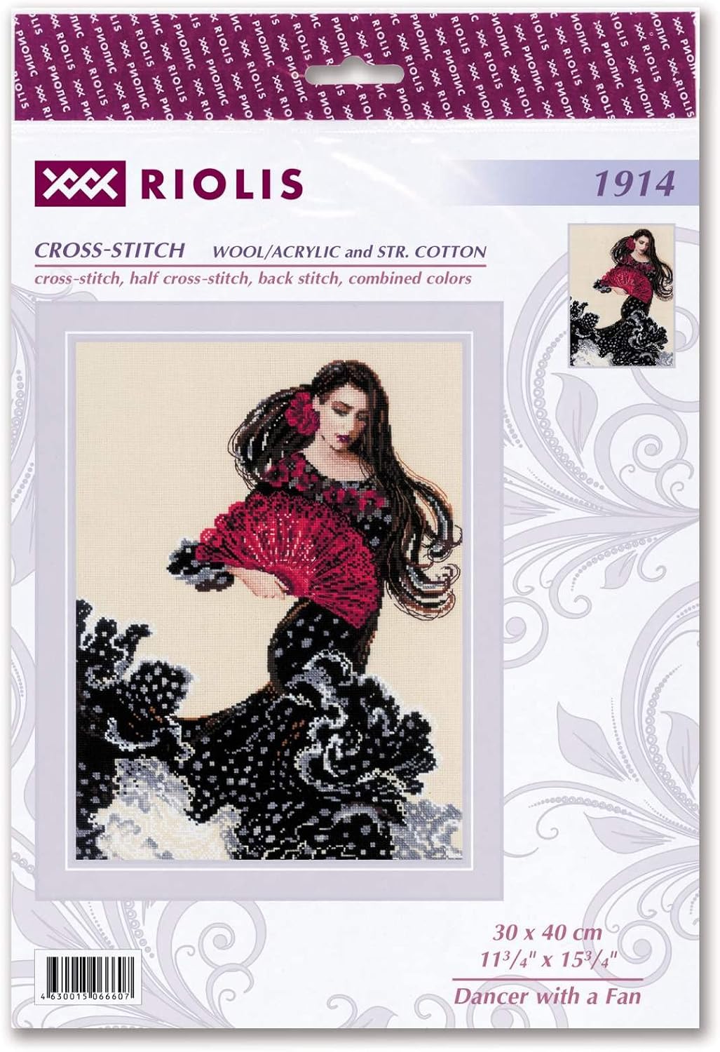 Riolis Dancer Cross Stitch Kit with Fan 30 x 40 cm Counted Pattern