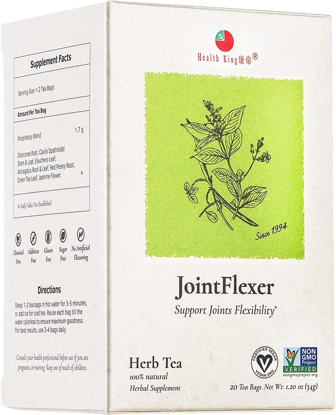 Health King Jointflexer Herb Tea, Teabags, 20-Count Box (Pack of 4)