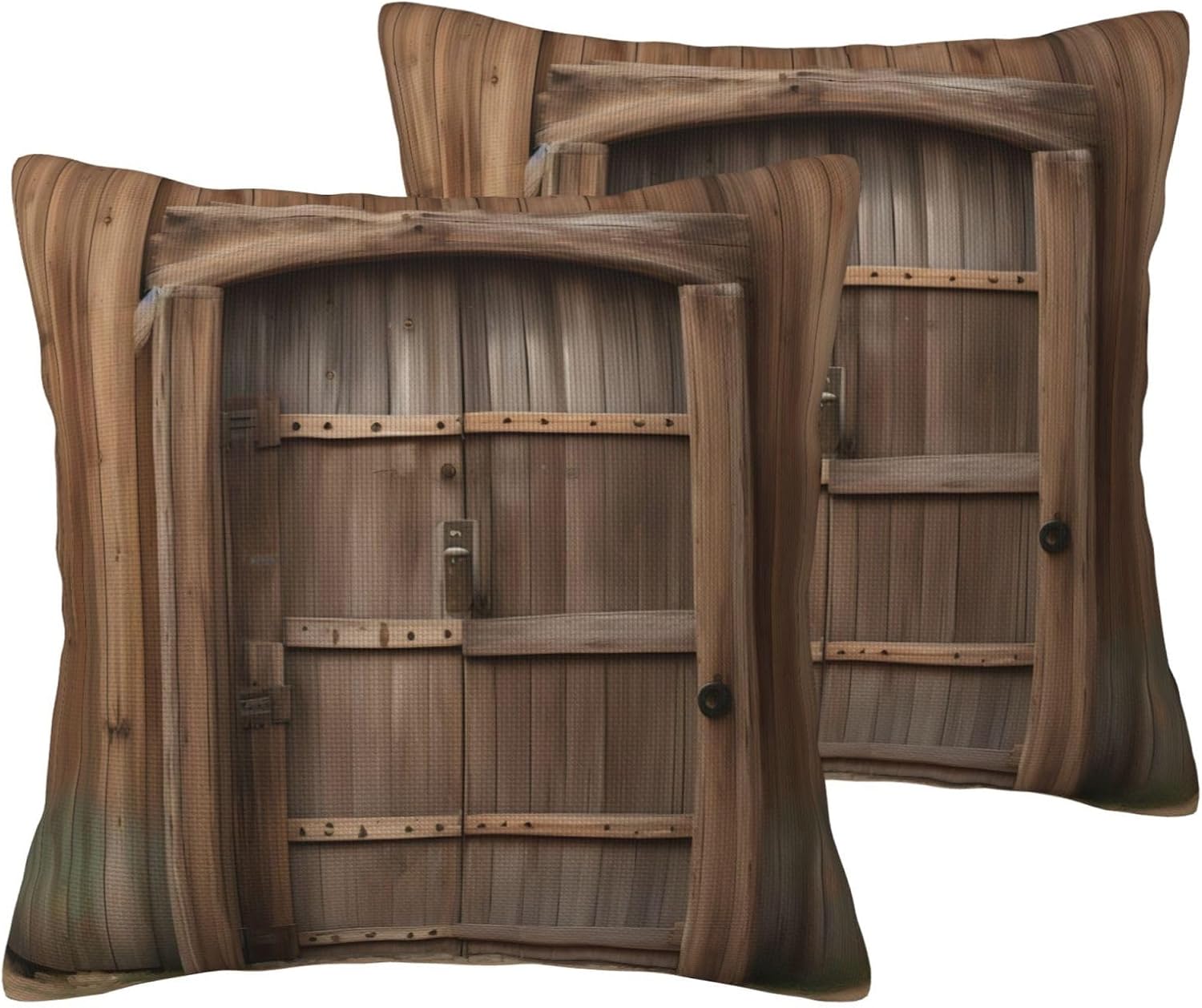 Rustic Stall Wooden Door Imitation Linen Pillowcase -2 Sets, Fashionable Home Decoration, Used for Sofas, Gardens, beds