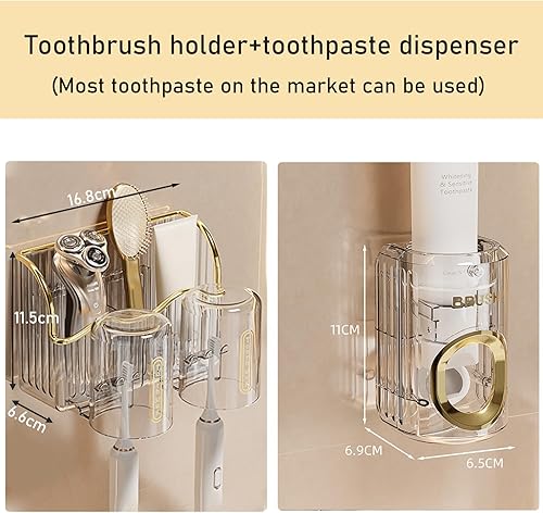 Miniatura 8 de WREWING Soporte para cepillos de dientes para baños, soporte para cepillos de dientes de lujo montado en la pared, dispensador automático