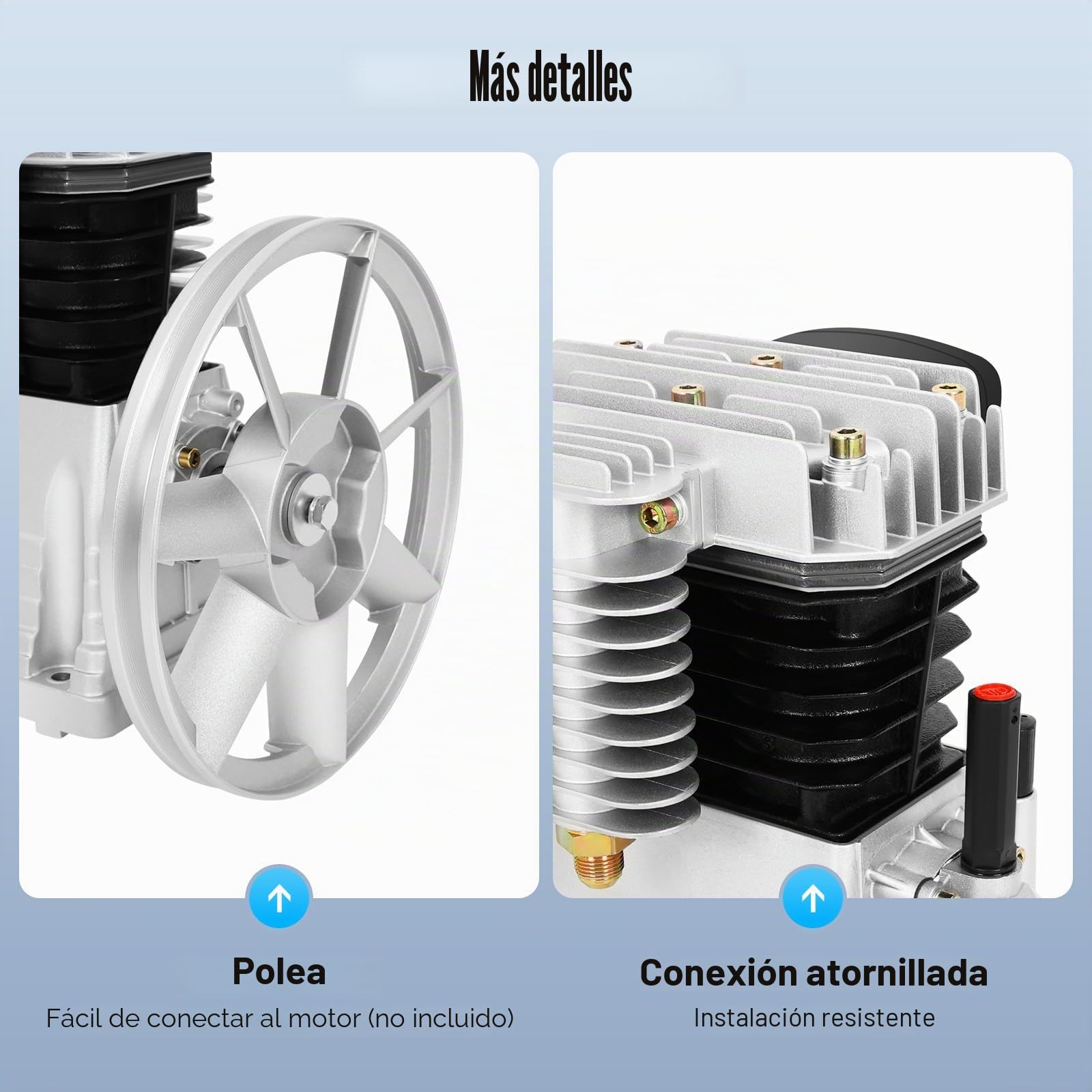 10 bar 3HP cabezal de bomba de compresor de aire de hierro y aluminio, compresor de aire de 2 cilindros cabezal de bomba de compresor de aire unidad de compresor, herramienta de compresor de pistón