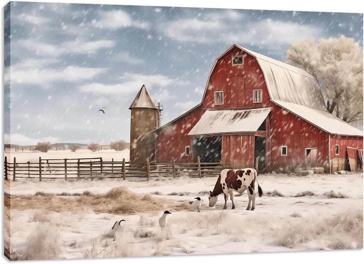 MODOJOART Rustic Farmhouse Canvas Wall Art, Old Barns Country Road Fences Horse Painting Poster Vintage Farmhouse Picture Print for Kitchen Dining Room Decor(Artwork-02, 18"x12")