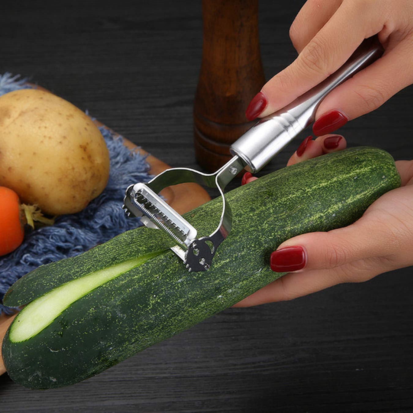 Confezione Da 2 Pelapatate E Affettatrice In Acciaio Inox - Multifunzione Per Frutta E Verdura