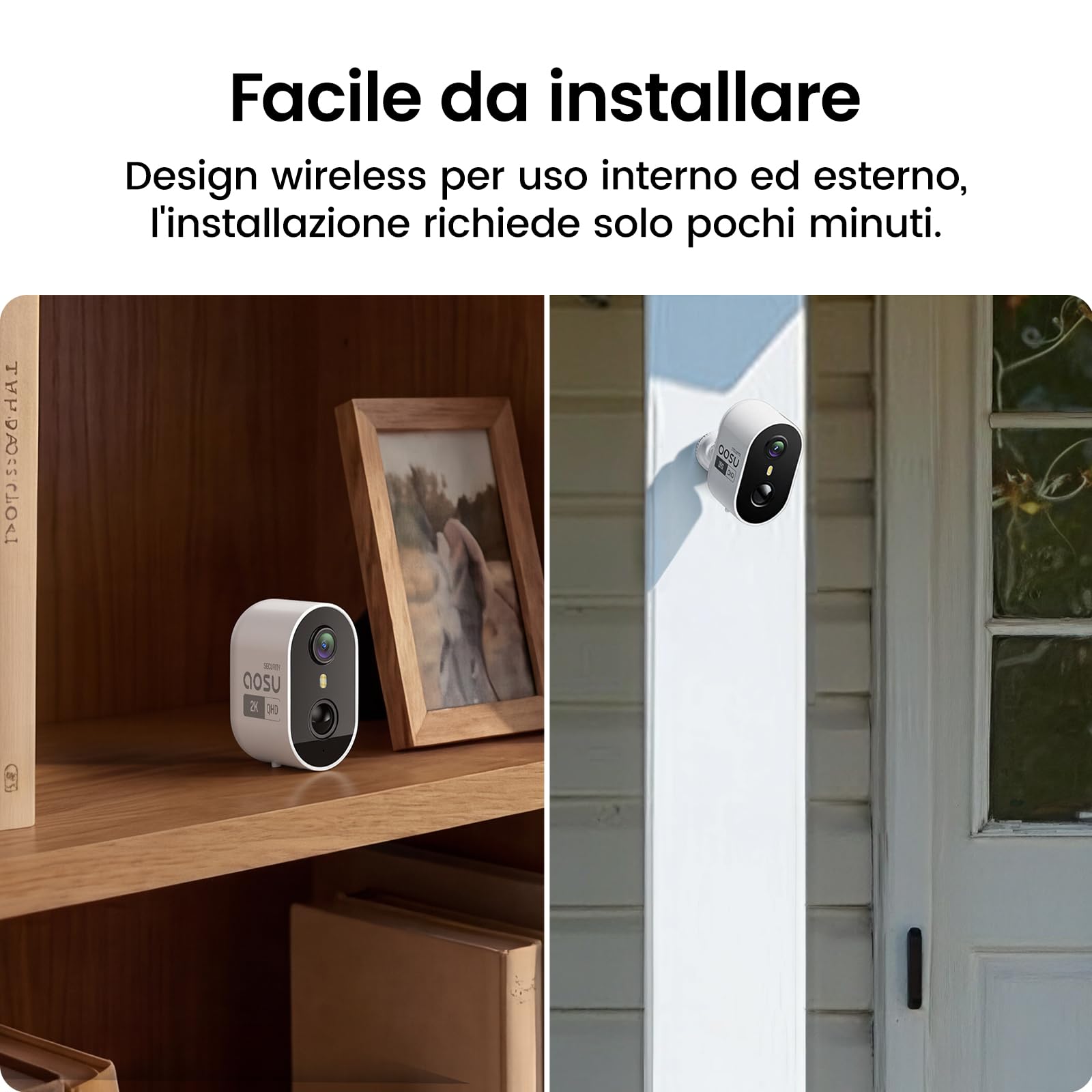 aosu Cámara de Vigilancia 2K Exterior e Interior Kit 4 Cámaras con Aosubase 2.0 Sin Suscripción 32GB Almacenamiento Local Cámara Inalámbrica Sensor PIR Alarma Luz Audio Bidireccional Visión Nocturna