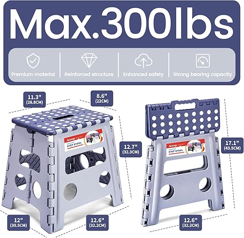 Miniatura 206 de Taburete plegable resistente de alta calidad de 13 pulgadas de altura para adultos, taburete de cocina, jardín, baño, color blanco Blanco,Bicolor